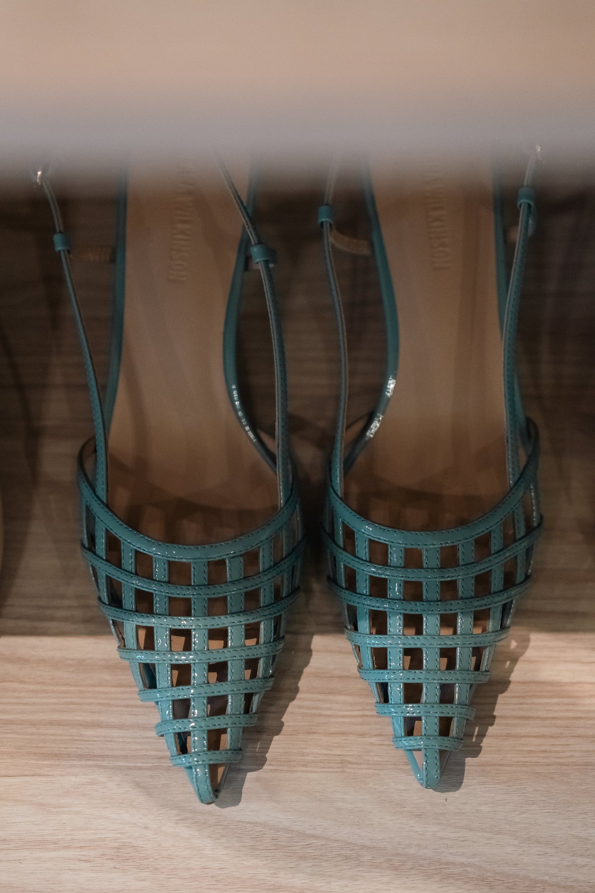 Lana Wilkinson Miranda leather pumps in mint on the timber shelf at Amelie & Frank's in Red Hill