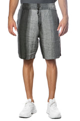 Crossley Juller Linen Shorts in stripe, worn by model, cropped front view