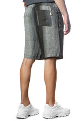 Crossley Juller Linen Shorts in stripe, worn by model, cropped back view