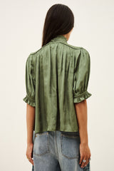 ba&sh Camila Shirt in khaki, back view showing the balloon sleeves
