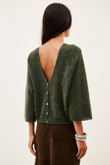 ba&sh Isaac Cardigan in khaki, back view of the low V