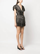 Sabina Musáyev Devon Dress in black metallic, tiered mini, worn by model, full length