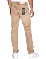 Ksubi Hazlow Jeans in brown dune, worn by model, back view with pocket flag