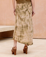 Mes Demoiselles Clooney Skirt in beige with olive tie-dye, worn by model, back view