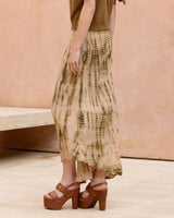 Mes Demoiselles Clooney Skirt in beige with olive tie-dye, worn by model, side view