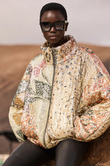 Mes Demoiselles Jerry Lurex Jacquard Quilted Jacket in multicolour, worn by model, close front view