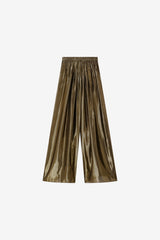 Charcoal and gold lurex wide-leg trousers laid flat