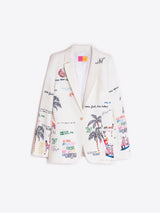 Vilagallo Hannah Linen Jacket in white with illustrated motifs, product view