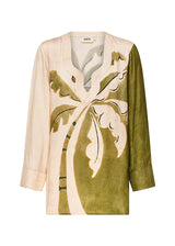 Mos The Label Lorena Blouse, olive and cream leaf print, product shot