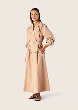 Mos The Label Arena Trench Coat in pink, worn by model, three-quarter view