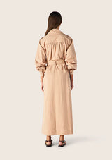 Mos The Label Arena Trench Coat in pink, worn by model, back view with gathered yoke