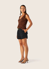Mos The Label Carmelita Shorts in black, worn by model, side view