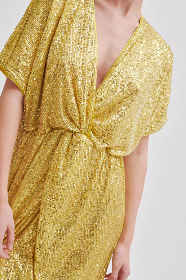 SECOND FEMALE Shine On Mini Dress - Golden Olive