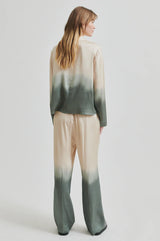 Second Female Avora Dip Dye Blouse in agave green, worn by model, back view