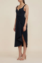 Acler Gowrie Midi Dress in black, worn by model, three-quarter view