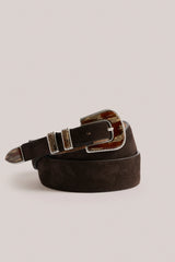 Christian Kimber Texas Belt Italian Suede & Acetate ,Espresso Brown & Tiger Stone