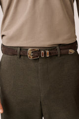 Christian Kimber Texas Belt Italian Suede & Acetate ,Espresso Brown & Tiger Stone