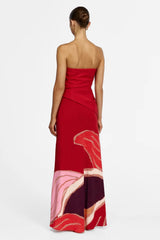 Acler Lingle Maxi Dress in rouge eclipse, worn by model, full length back view