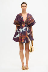 Acler Northam Mini Dress in plum floral print, worn by model, front view