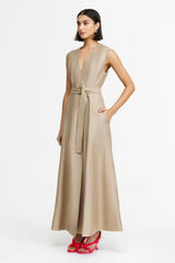 Acler Hepworth Maxi Dress in clay, worn by model, full length three-quarter view