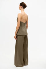 Acler Himley Top in pecan, worn by model, back view showing thin straps