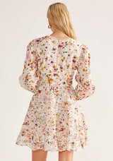 Mos The Label Alexia Mini Dress in ivory print, worn by model, back view
