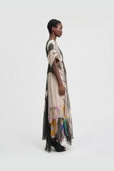 Mes Demoiselles Micasso Dress, brushstroke print maxi, worn by model, side view