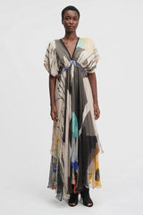 Mes Demoiselles Micasso Dress, brushstroke print maxi with beaded waist, worn by model, front view