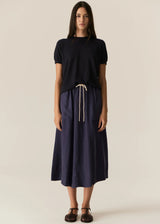 POL Pax Pocket Tee in ink, on figure, front view with hands relaxed