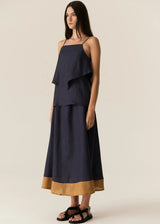 POL Speck Cami in ink, on figure, three-quarter view of the layered hem