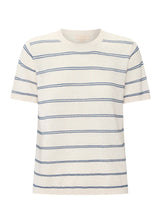 POL Sable Stripe Knit Tee in pebble and blue, flat product shot