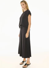 POL Rune Tee and Rune Pant in ink, worn together by model, three-quarter view