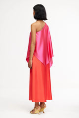 Acler Westacre Midi Dress in pink and orange, worn by model, back view