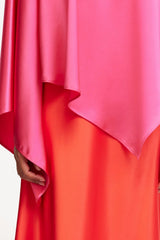 Acler Westacre Midi Dress in pink and orange, close-up of draped satin overlay