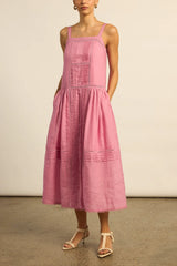 Zoe Kratzmann Altitude Dress in floss pink, pintuck bodice, worn by model, full length front