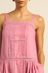 Zoe Kratzmann Altitude Dress in floss pink, close view of pintucks and lace insert bodice