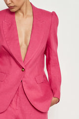 Zoe Kratzmann Crest Jacket in rhubarb, close view of lapel and single button