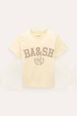 Ecru tee with a taupe BA&SH 2003 Paris varsity print, laid flat