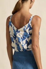 Zoe Kratzmann Memo Top in azure bouquet print, worn by model, back view