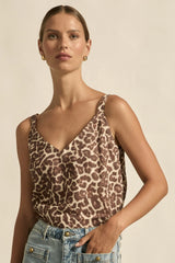 Zoe Kratzmann Memo Top in ocelot print, V neck cami, worn by model, front view