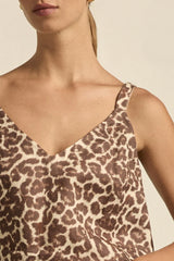 Zoe Kratzmann Memo Top in ocelot print, close view of V neckline and straps