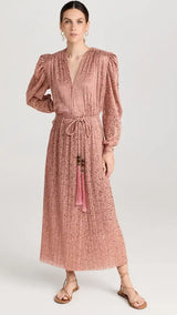 Sabina Musáyev Marble Dress, worn by model, front view with hand on waist