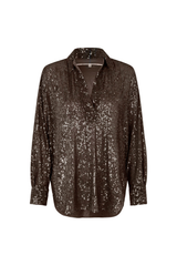 Second Female Moonshine Blouse in major brown sequin, flat packshot, front view