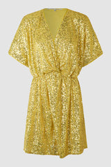 Second Female Shine On Mini Dress in golden olive sequin, product view on a plain background