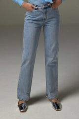 Zoe Kratzmann Society Jean in washed denim, straight leg, front view from the waist down