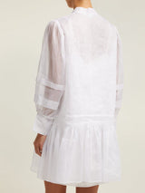 White Story Willow Organza Dress in white, worn by model, cropped back view