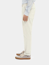 Scotch & Soda Stuart Twill Chino in kit, on figure, side view with turned-up hem