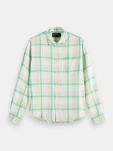 Scotch & Soda Tencel Check Shirt in green, flat product shot