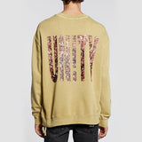 Ksubi Crowded Kash Crew in khaki, worn by model, back view of the Unity print