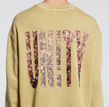 Ksubi Crowded Kash Crew in khaki, close detail of the Unity photo print on the back